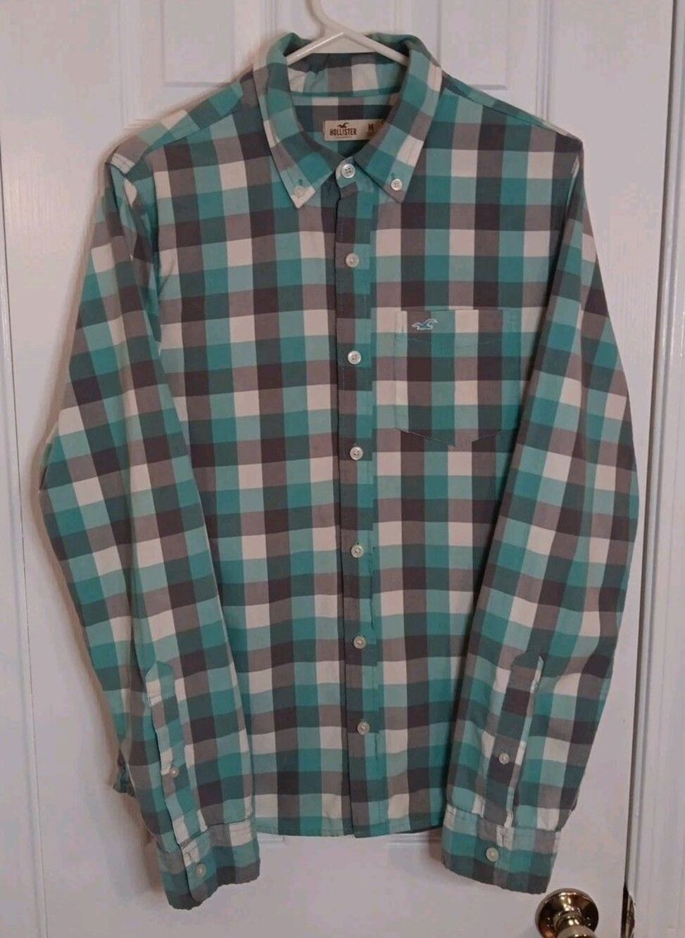 Mens Hollister Long Sleeve Button Down Shirt Medium Check Pattern